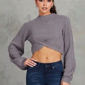 SHEIN Purple Ribbed Crew Neck Sweater